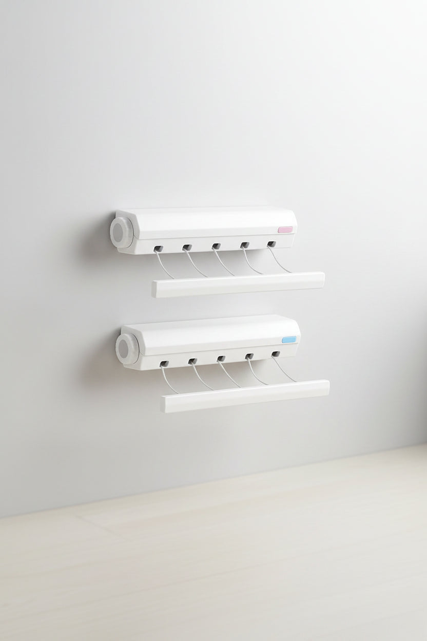 Retractable Wall Clothesline | Space-Saving 4-5 Rope Drying Rack with Towel Bar & Hooks