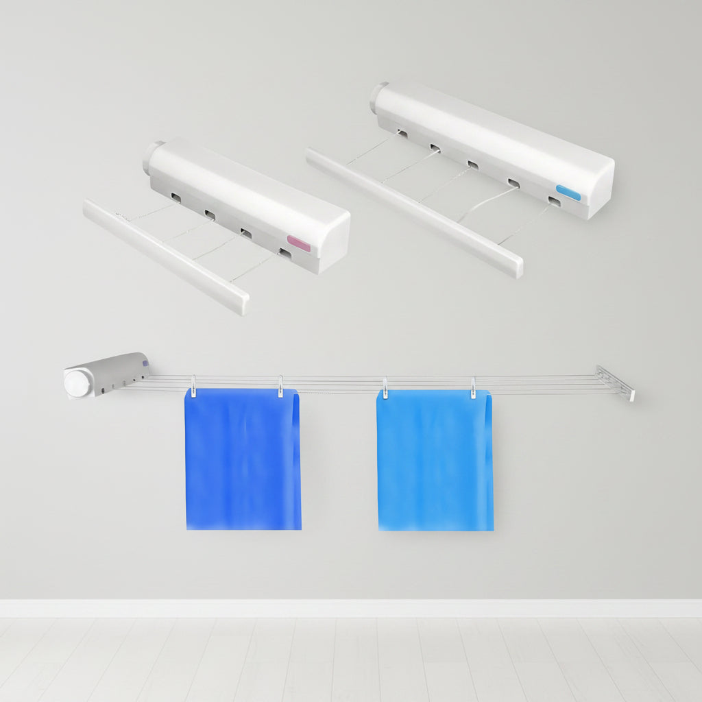 Retractable Wall Clothesline | Space-Saving 4-5 Rope Drying Rack with Towel Bar & Hooks