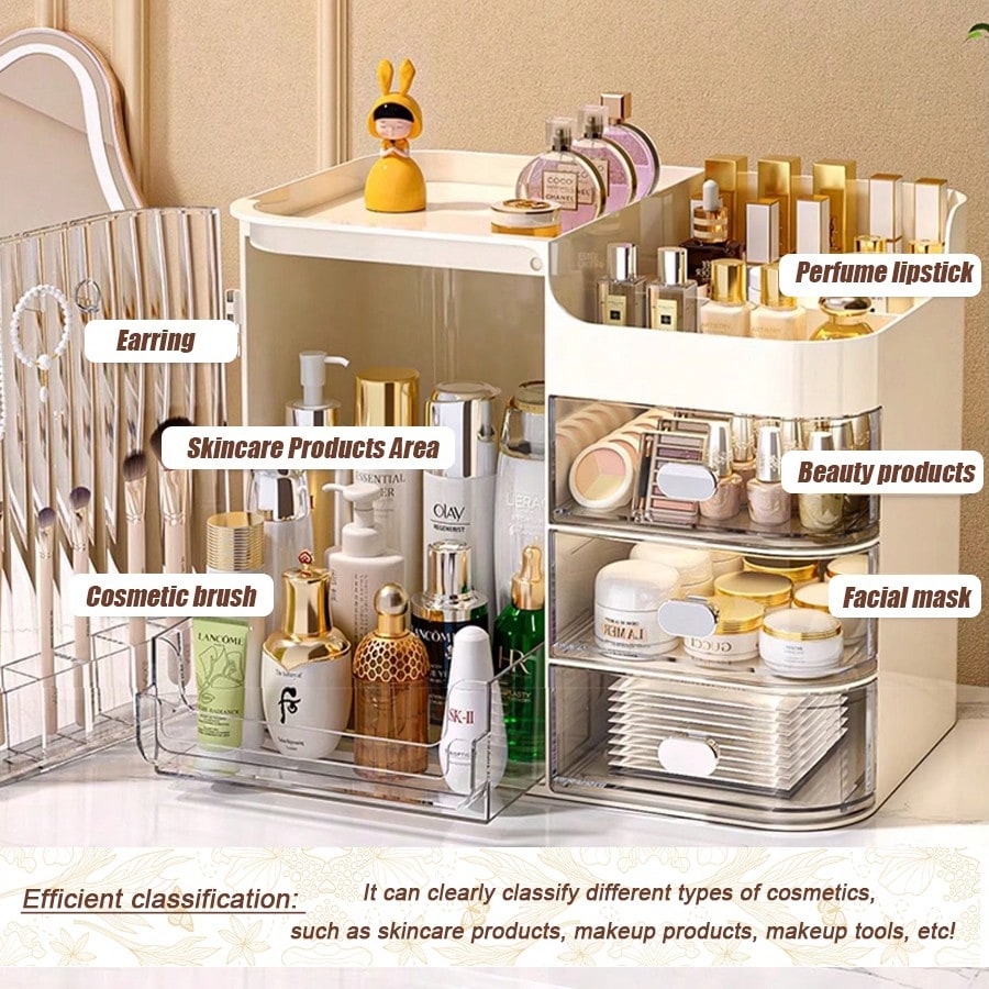 Cosmetic Storage Box with Drawers & Mirror – Makeup Organizer | MIRA