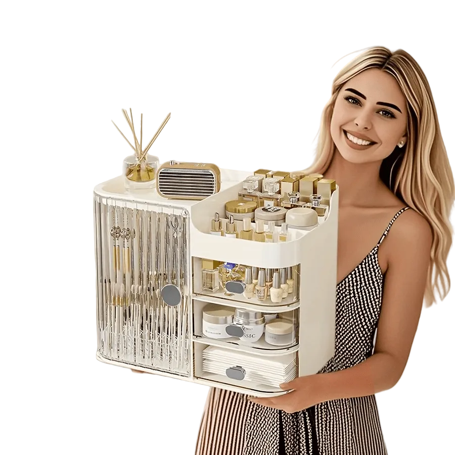 Cosmetic Storage Box with Drawers & Mirror – Makeup Organizer | MIRA
