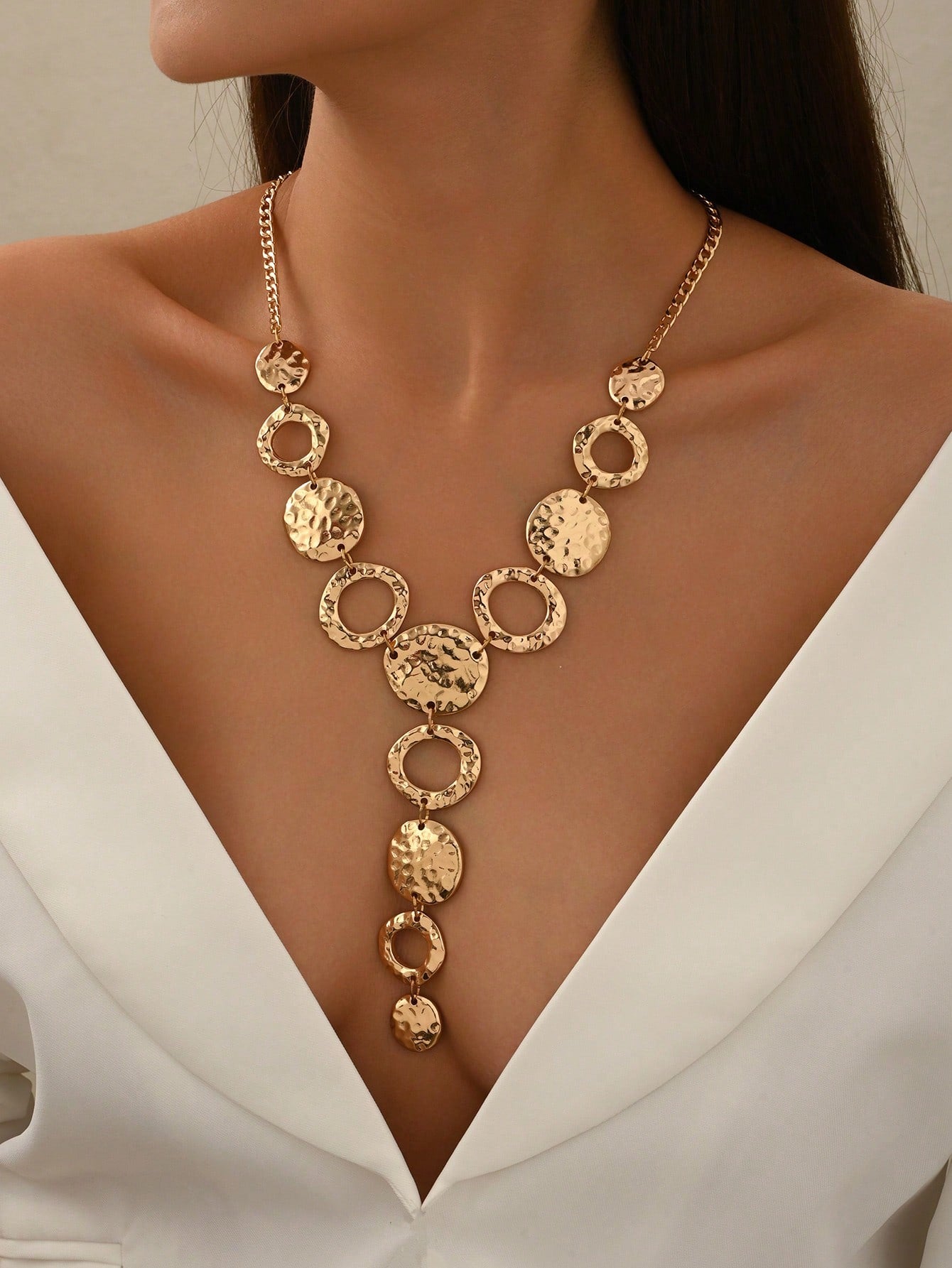 Vintage Geometric Faux Gemstone Y-Shaped Tassel Necklace | MIRA