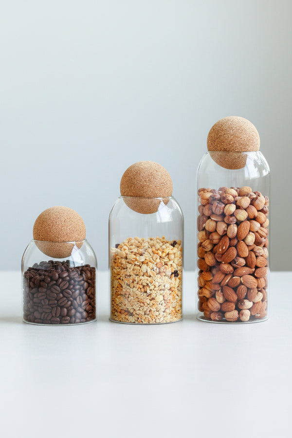 3pcs Glass Storage Jars with Spherical Cork Stopper