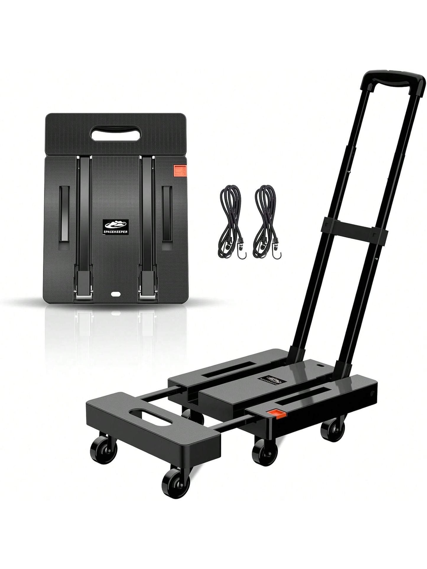 SPACEKEEPER Folding Hand Truck, 500 LB Heavy Duty Luggage Cart, Utility Dolly Platform Cart With 6 Wheels & 2 Elastic Ropes For Luggage, Travel, Moving, Shopping, Office Use
