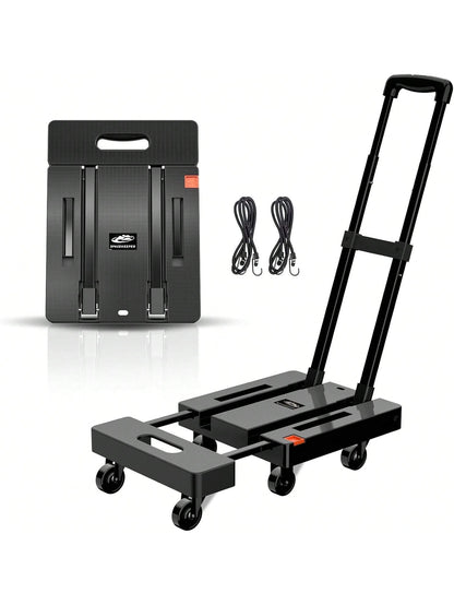 SPACEKEEPER Folding Hand Truck, 500 LB Heavy Duty Luggage Cart, Utility Dolly Platform Cart With 6 Wheels & 2 Elastic Ropes For Luggage, Travel, Moving, Shopping, Office Use
