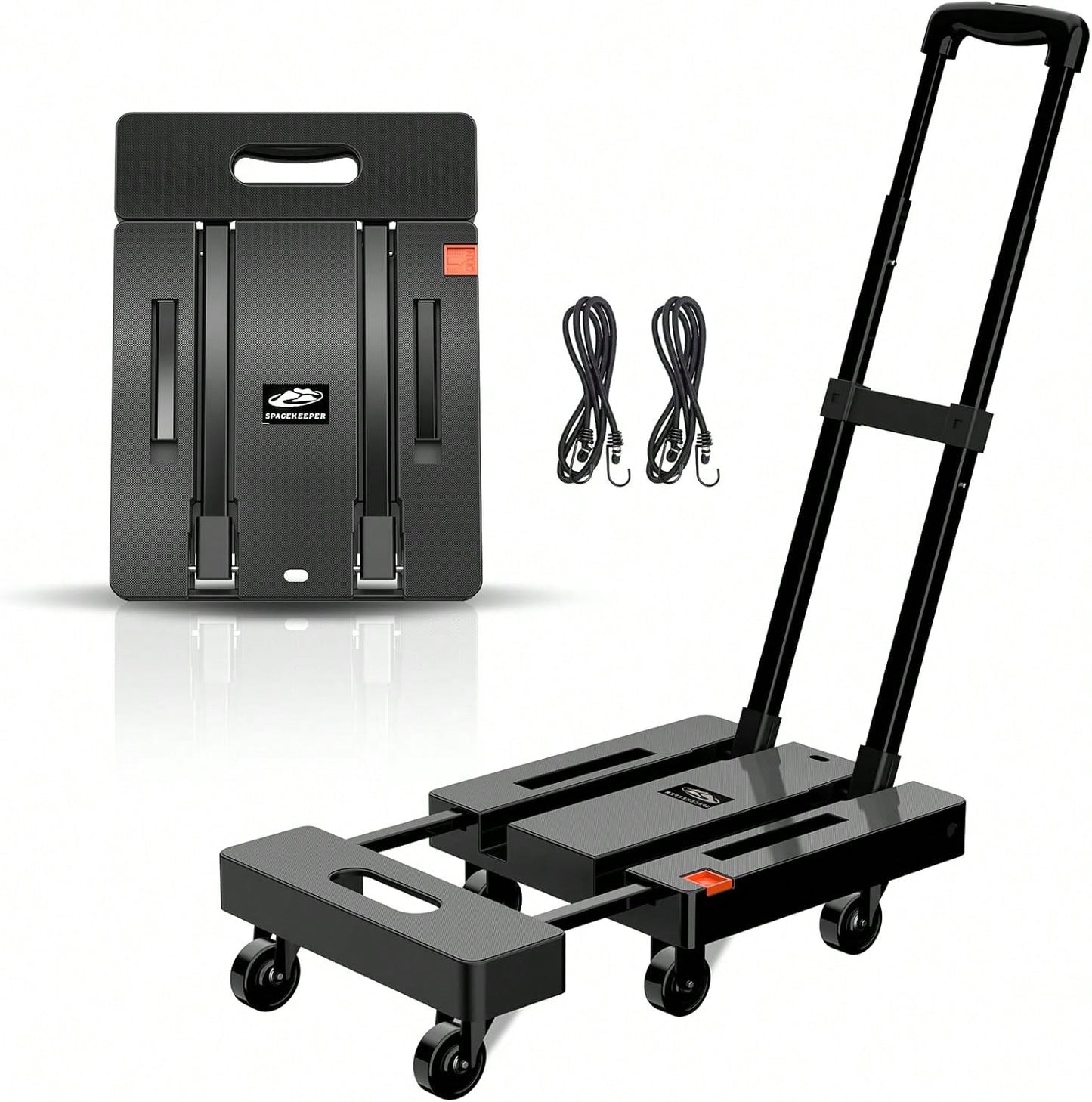 SPACEKEEPER Folding Hand Truck, 500 LB Heavy Duty Luggage Cart, Utility Dolly Platform Cart With 6 Wheels & 2 Elastic Ropes For Luggage, Travel, Moving, Shopping, Office Use