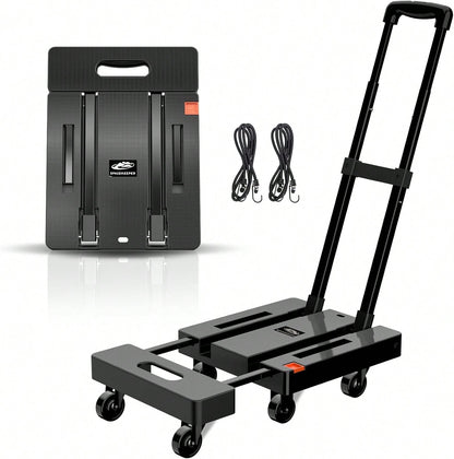 SPACEKEEPER Folding Hand Truck, 500 LB Heavy Duty Luggage Cart, Utility Dolly Platform Cart With 6 Wheels & 2 Elastic Ropes For Luggage, Travel, Moving, Shopping, Office Use