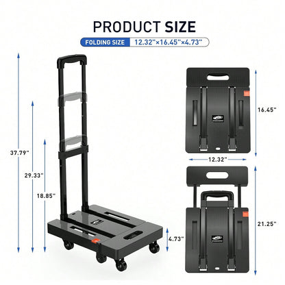 SPACEKEEPER Folding Hand Truck, 500 LB Heavy Duty Luggage Cart, Utility Dolly Platform Cart With 6 Wheels & 2 Elastic Ropes For Luggage, Travel, Moving, Shopping, Office Use