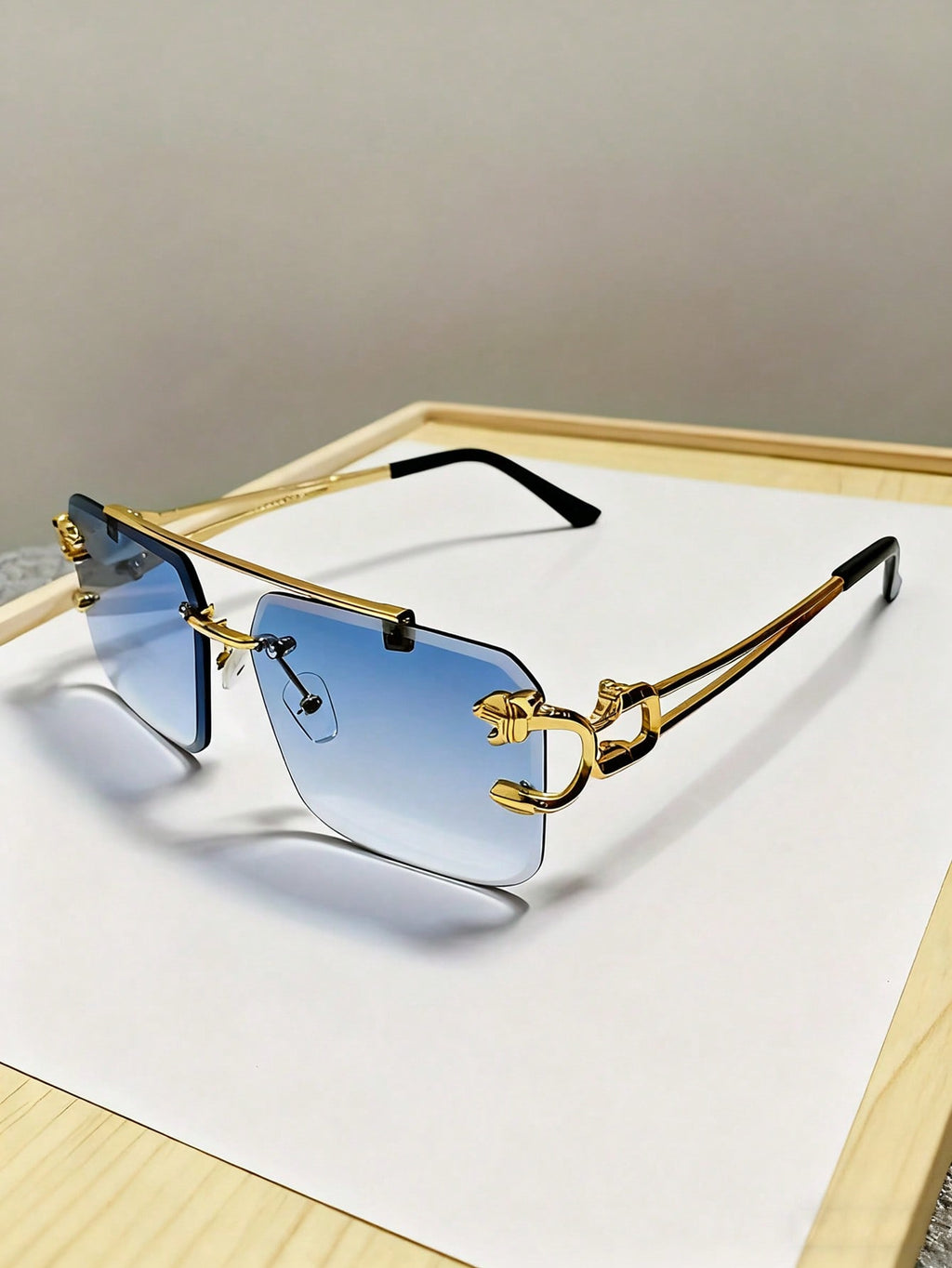 Men's Metal Double-Bridge Rimless Square Glasses – 6-Piece Set | MIRA