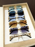 Men's Metal Double-Bridge Rimless Square Glasses – 6-Piece Set | MIRA