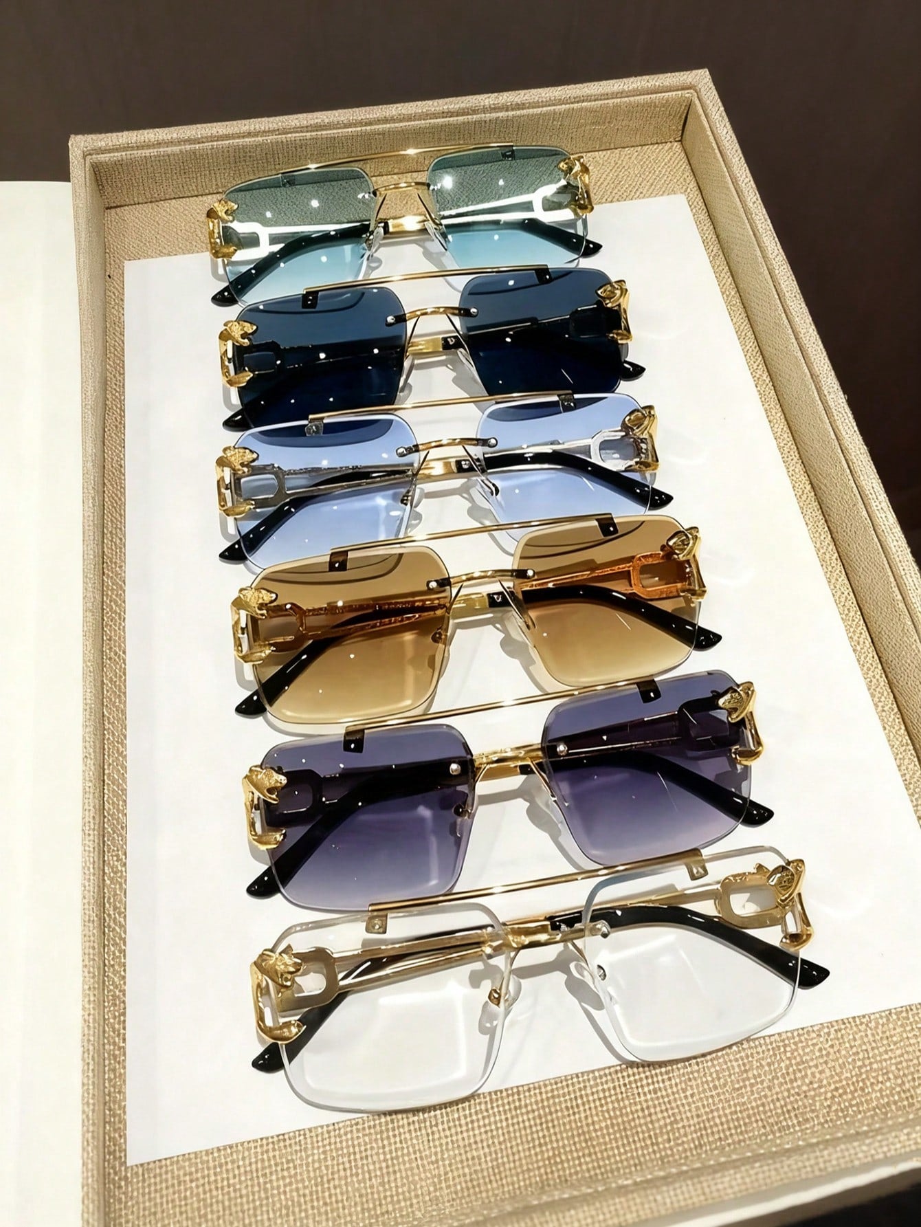 Men's Metal Double-Bridge Rimless Square Glasses – 6-Piece Set | MIRA
