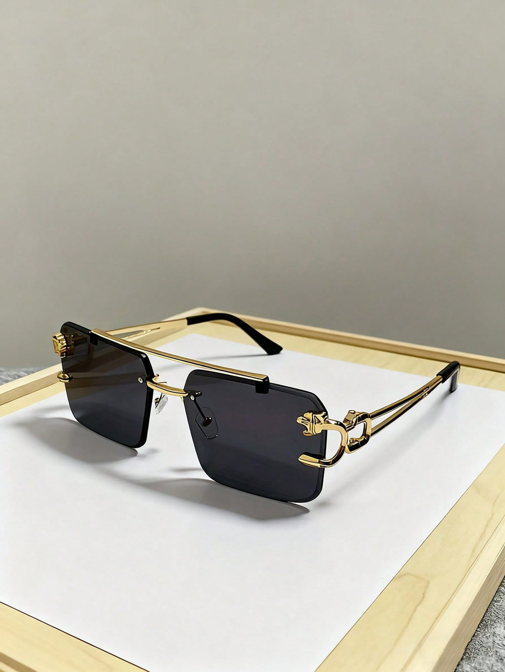 Men's Metal Double-Bridge Rimless Square Glasses – 6-Piece Set | MIRA
