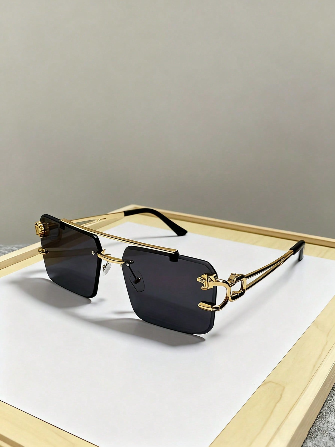 Men's Metal Double-Bridge Rimless Square Glasses – 6-Piece Set | MIRA