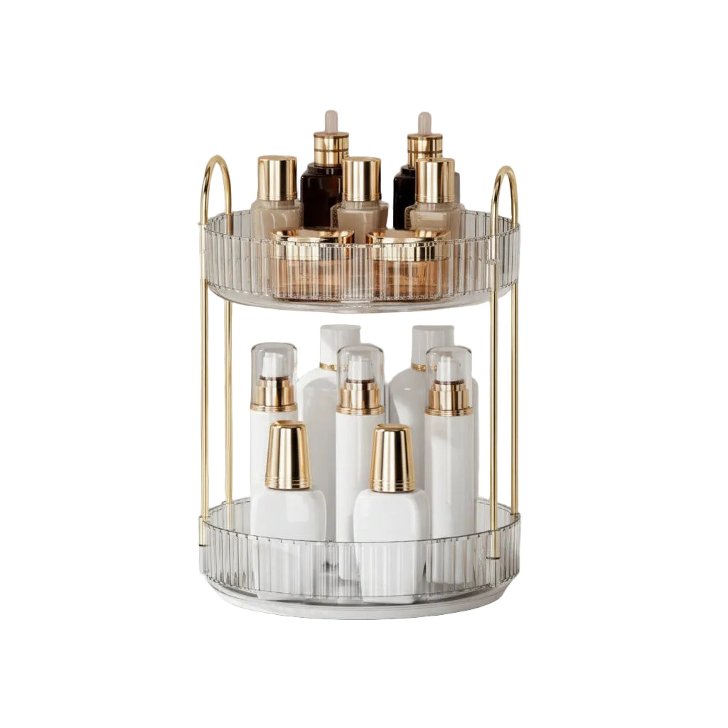 360° Rotating Makeup Organizer | 2-Tier Vanity Cosmetic Storage – MIRA