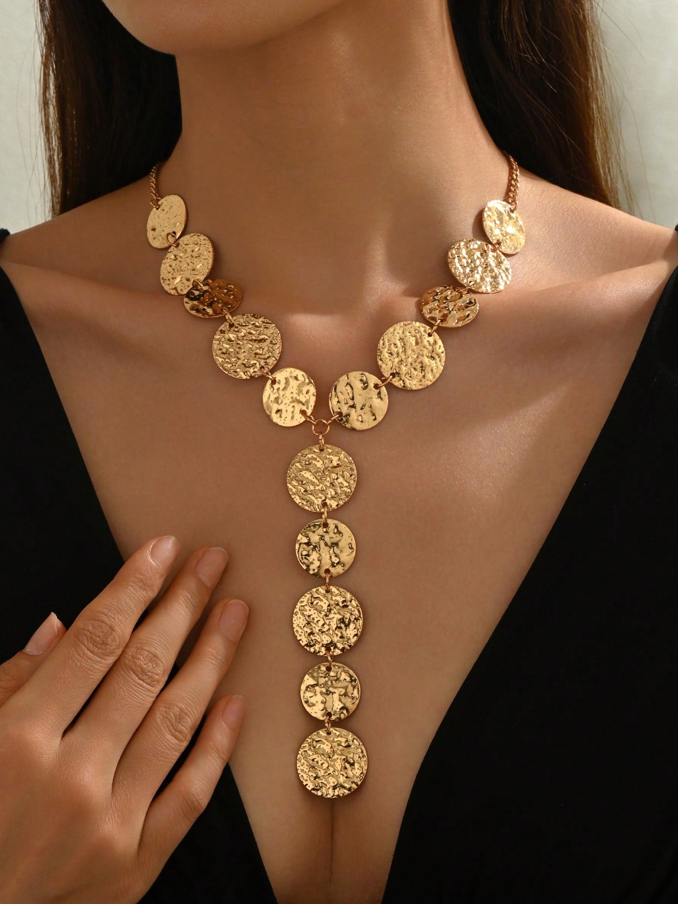 Vintage Geometric Faux Gemstone Y-Shaped Tassel Necklace | MIRA