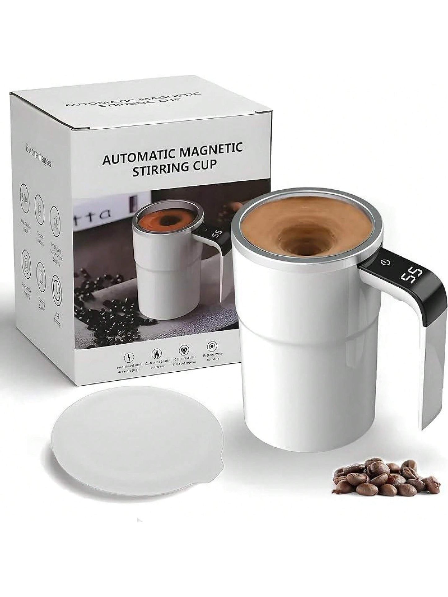Automatic Magnetic Stirring Coffee Mug, Self Mixing Cup With Lid For Milk, Cocoa And Other Beverages - Stainless Steel