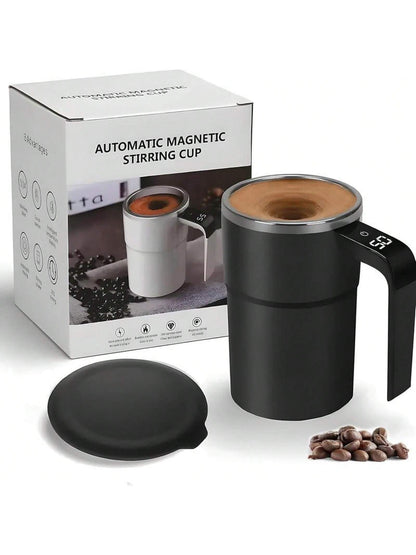 Automatic Magnetic Stirring Coffee Mug, Self Mixing Cup With Lid For Milk, Cocoa And Other Beverages - Stainless Steel