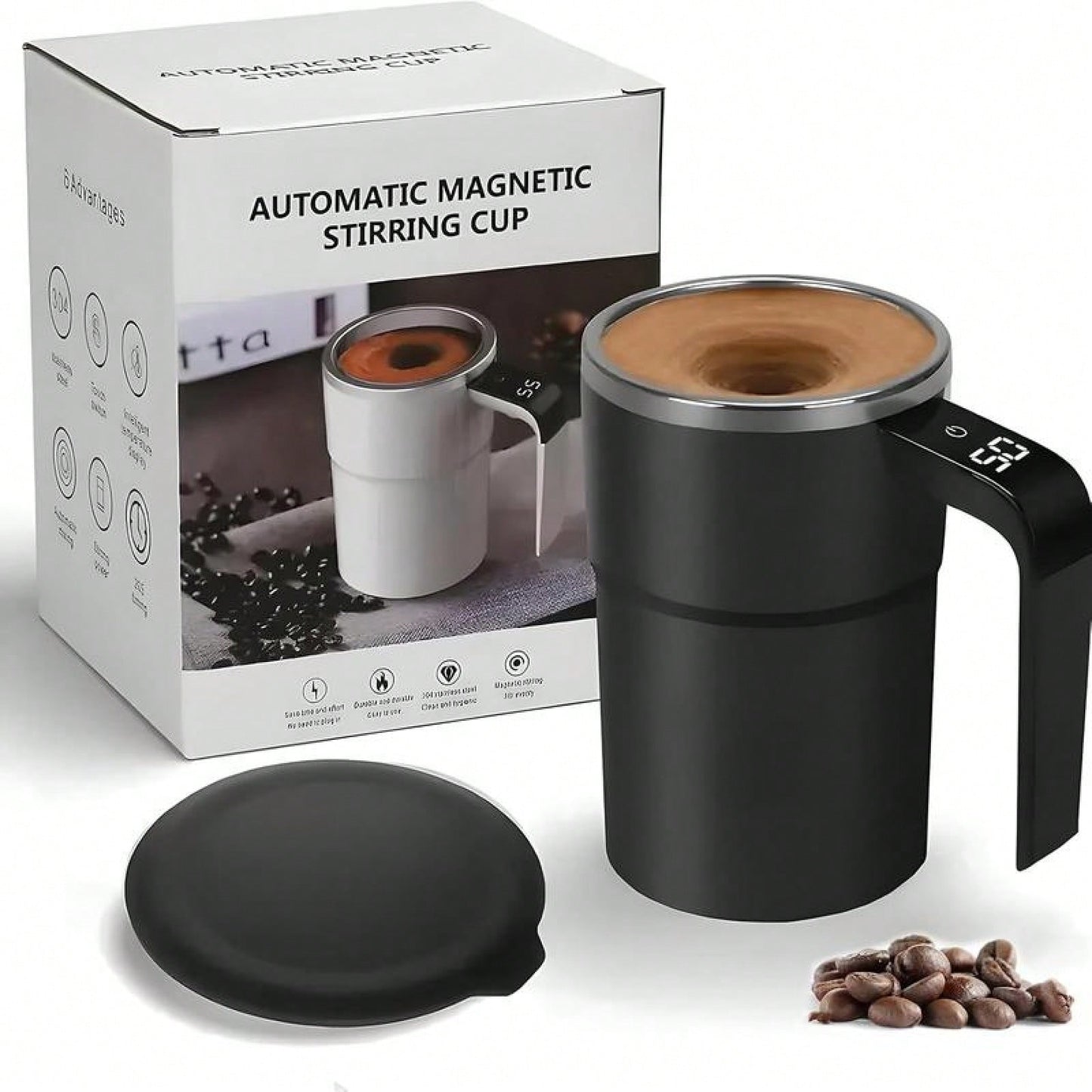 Automatic Magnetic Stirring Coffee Mug, Self Mixing Cup With Lid For Milk, Cocoa And Other Beverages - Stainless Steel