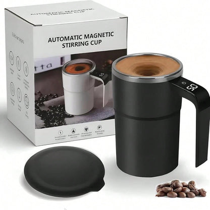 Automatic Magnetic Stirring Coffee Mug, Self Mixing Cup With Lid For Milk, Cocoa And Other Beverages - Stainless Steel