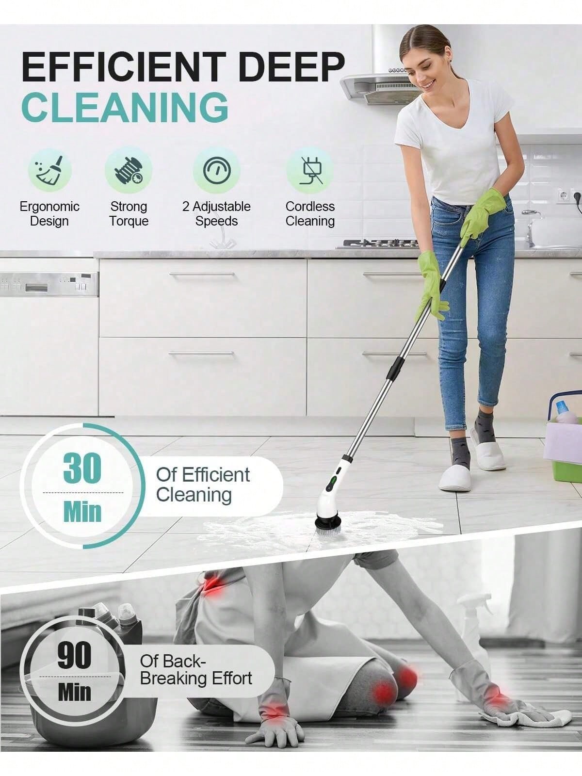 Electric Spin Scrubber, Cordless Cleaning Brush, Shower Cleaning Brush With 9 Or 6 Brush Heads 2H Power Dual Speed, Adjustable Extension Handle, 360 Cordless Cleaning Brush For Bathroom, Bathtub, Tiles, USB-C Charging Cable, Rotating Cleaning Brush, Thank