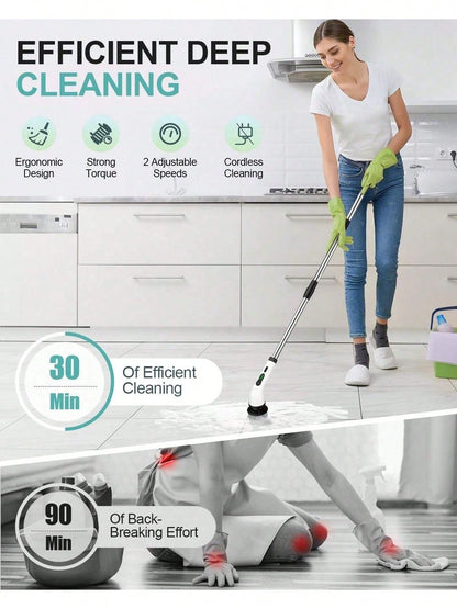 Electric Spin Scrubber, Cordless Cleaning Brush, Shower Cleaning Brush With 9 Or 6 Brush Heads 2H Power Dual Speed, Adjustable Extension Handle, 360 Cordless Cleaning Brush For Bathroom, Bathtub, Tiles, USB-C Charging Cable, Rotating Cleaning Brush, Thank