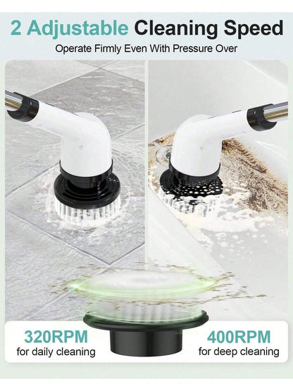 Electric Spin Scrubber, Cordless Cleaning Brush, Shower Cleaning Brush With 9 Or 6 Brush Heads 2H Power Dual Speed, Adjustable Extension Handle, 360 Cordless Cleaning Brush For Bathroom, Bathtub, Tiles, USB-C Charging Cable, Rotating Cleaning Brush, Thank