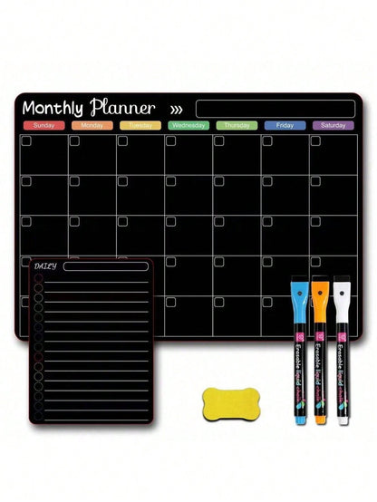 Magnetic Erasable Refrigerator Calendar, Monthly Meal Planner And Today's Menu Whiteboard, 2pcs Fridge Chalkboard, Suitable For Kitchen Office, Includes 3 Marker Pens And 1 Eraser