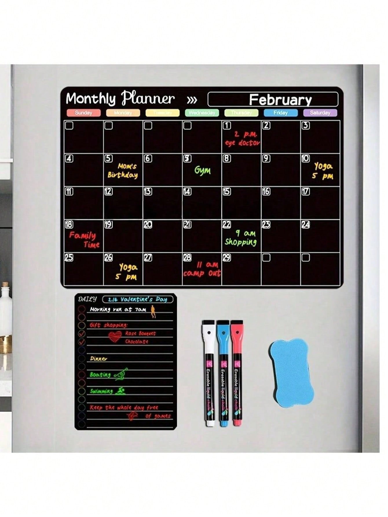 Magnetic Erasable Refrigerator Calendar Set.