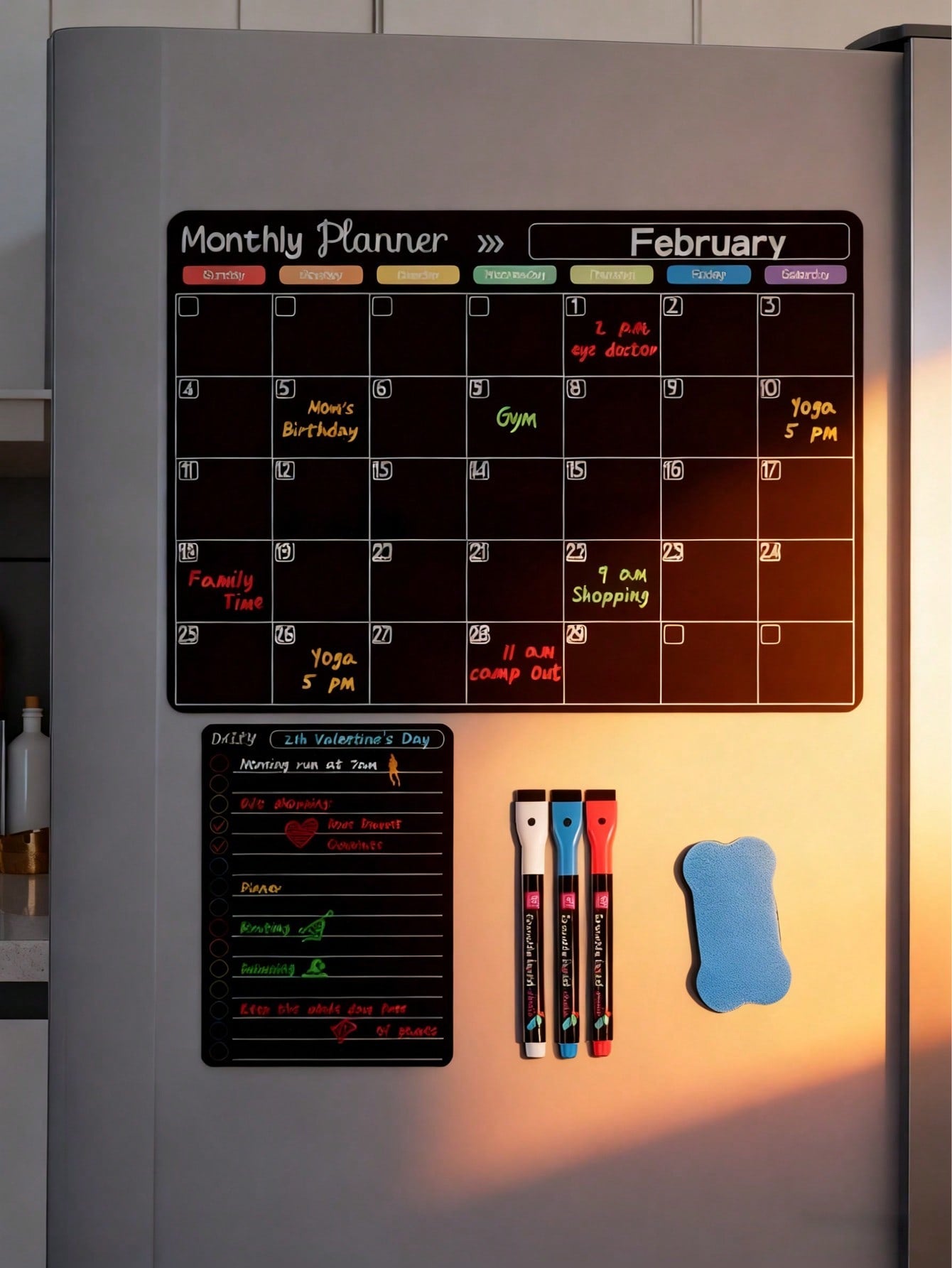 Magnetic Erasable Refrigerator Calendar Set.