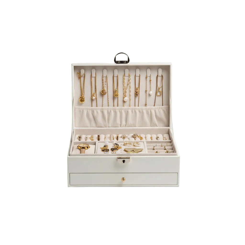 3-Layer Jewelry Box with Drawer | Velvet Lockable Organizer for Women – MIRA