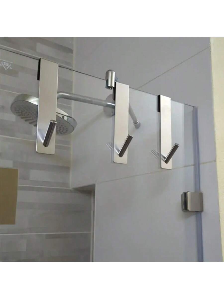 2 Pieces, Glass Door Hooks, Suitable For Extending Hooks On Frameless Glass Shower Doors (With Noise-Reducing Pads), Stainless Steel Towel Rack, Bath Towel Hooks, Heavy-Duty Coat Hanger