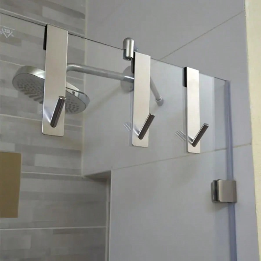 2 Pieces, Glass Door Hooks, Suitable For Extending Hooks On Frameless Glass Shower Doors (With Noise-Reducing Pads), Stainless Steel Towel Rack, Bath Towel Hooks, Heavy-Duty Coat Hanger