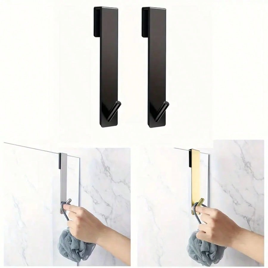 2 Pieces, Glass Door Hooks, Suitable For Extending Hooks On Frameless Glass Shower Doors (With Noise-Reducing Pads), Stainless Steel Towel Rack, Bath Towel Hooks, Heavy-Duty Coat Hanger