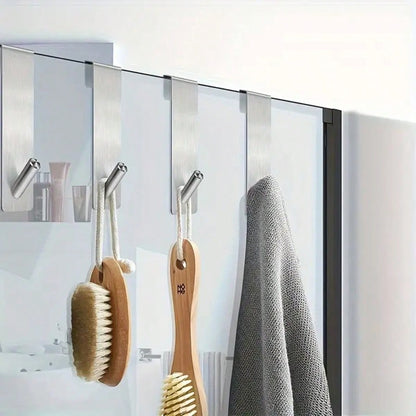 2 Pieces, Glass Door Hooks, Suitable For Extending Hooks On Frameless Glass Shower Doors (With Noise-Reducing Pads), Stainless Steel Towel Rack, Bath Towel Hooks, Heavy-Duty Coat Hanger