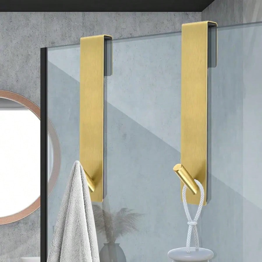 2 Pieces, Glass Door Hooks, Suitable For Extending Hooks On Frameless Glass Shower Doors (With Noise-Reducing Pads), Stainless Steel Towel Rack, Bath Towel Hooks, Heavy-Duty Coat Hanger