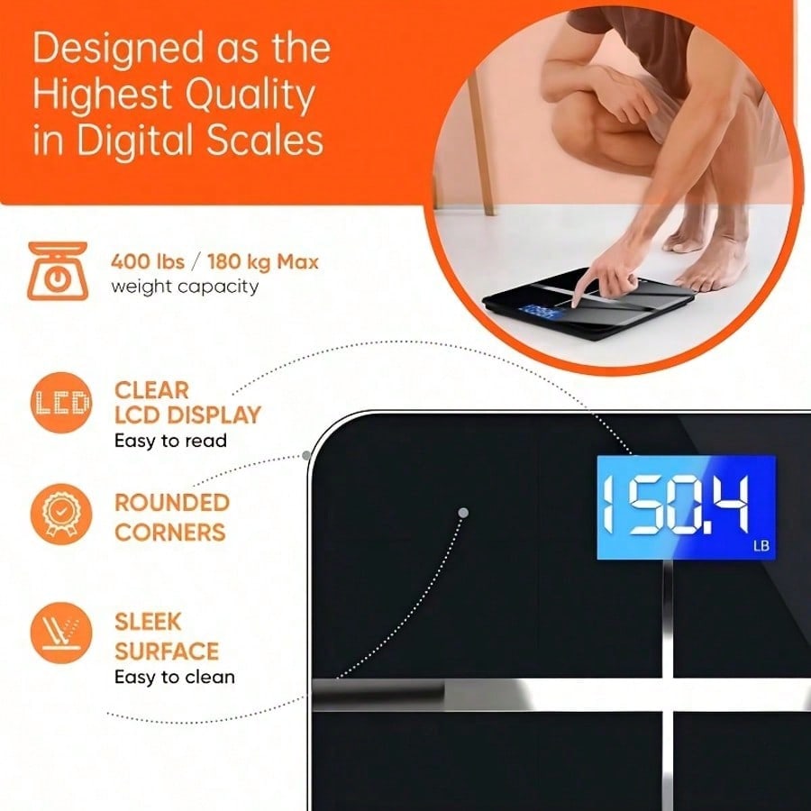 Multi-Function Smart Body Fat And Weight Scale, Bathroom Digital Scale With Tempered Glass Wide Platform, Precise & , Large Digits, Easy-Read Electronic Scale, LCD Display, 390lbs Capacity Bathroom Weight Scale, Suitable For Home, Fitness, Outdoor