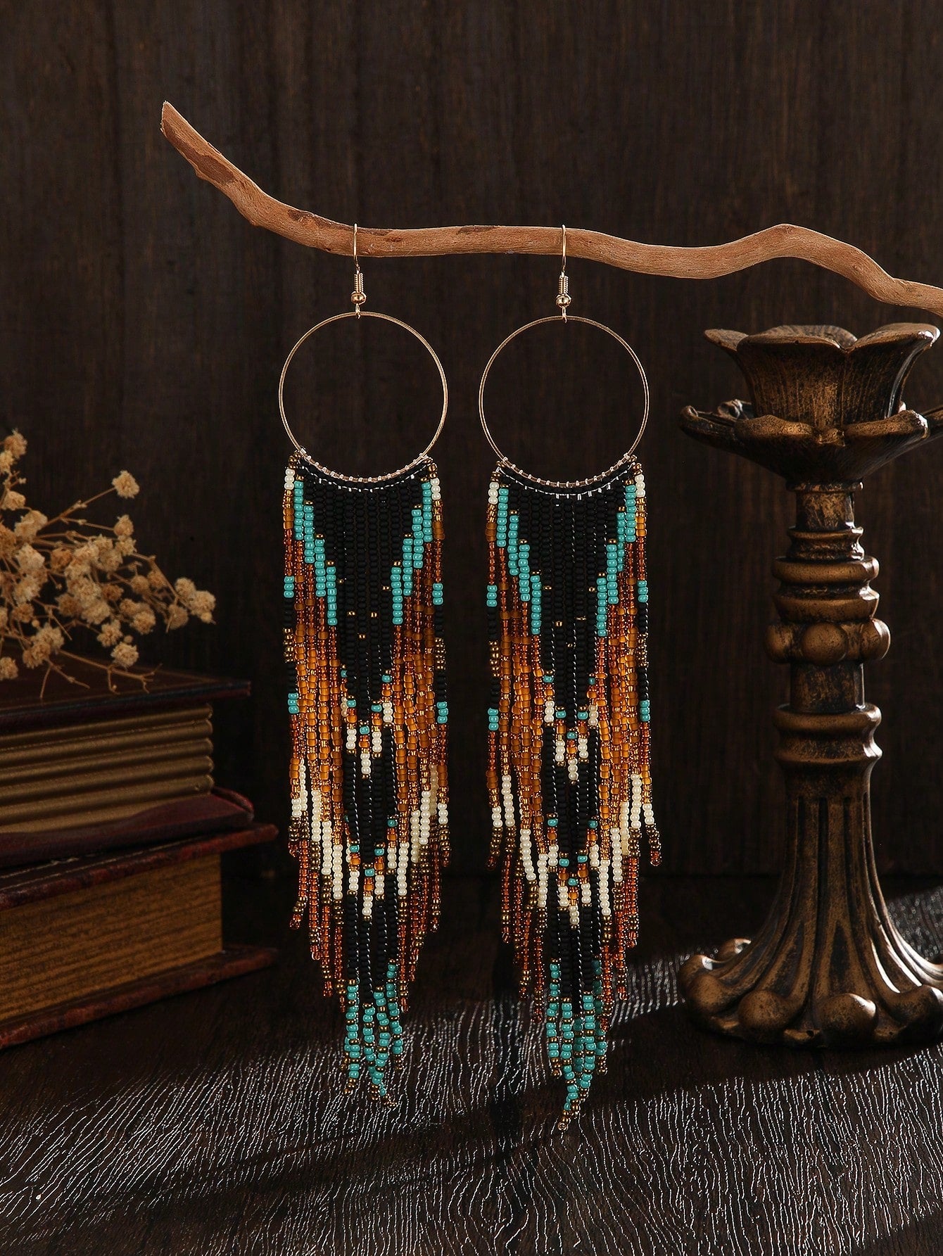 Handmade Bohemian Beaded Tassel Drop Earrings – Circle & Hoop | MIRA