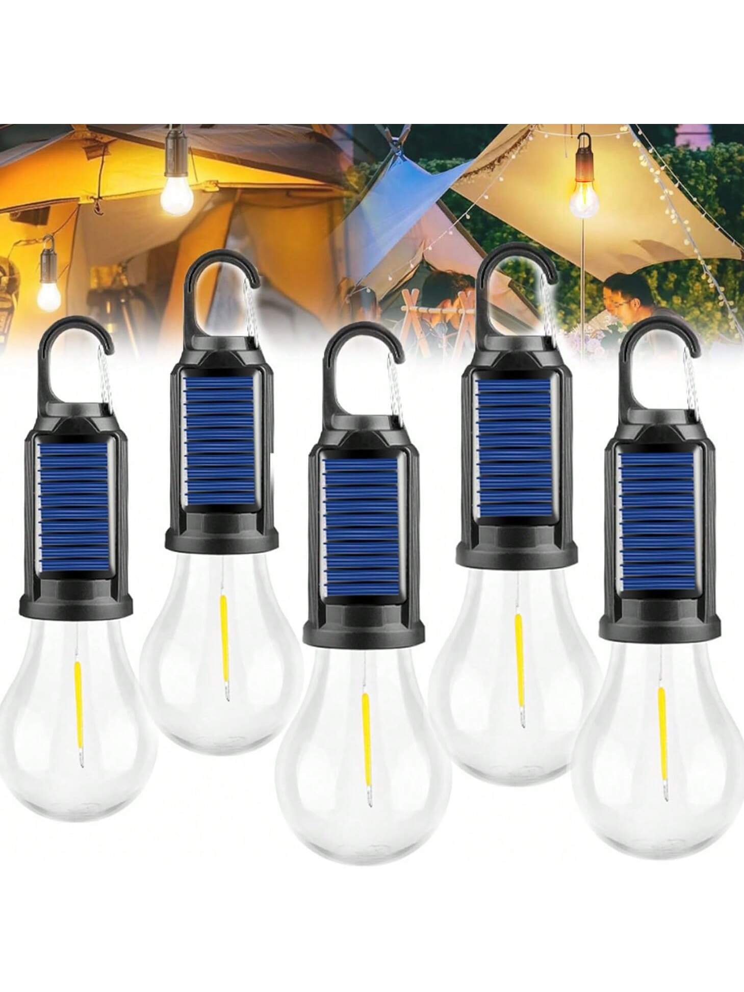 Solar LED Camping Lantern with Hook | Type-C Rechargeable, IPX4 Waterproof, 3 Modes