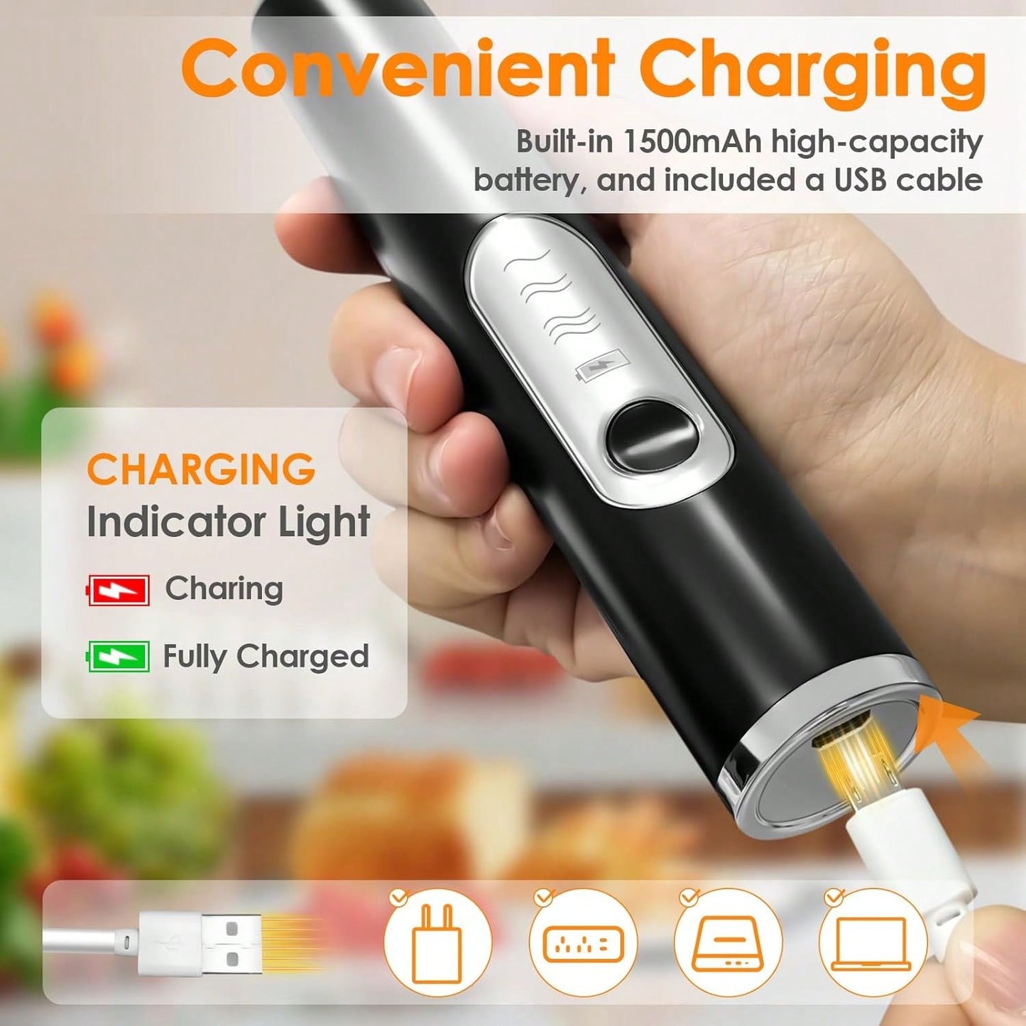 Multifunctional Rechargeable Handheld Milk Frother With Detachable 3 Whisk Heads | 3 Speeds Electric Coffee Mixer, Detachable Stainless Steel Whisk For Latte, Cappuccino, Matcha, Eggs (Black)