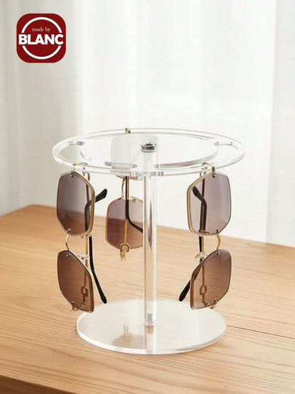 Madebyblanc 1pc Acrylic Sunglass Display Stand,Premium Clear 360° Rotatable Round Riser Stands,Clear Tabletop Glasses Holder Organizer.