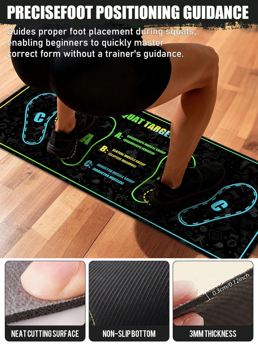 Non-Slip Silicone Squat Mat 35x80cm – 1000GSM Yoga & Fitness Training Mat | MIRA