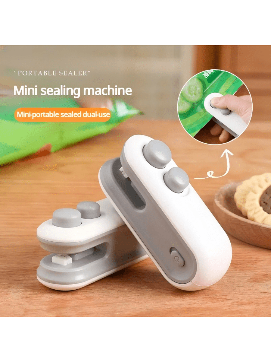 Mini Snack Bag Sealer, Cut+Seal With Chip Cutter, USB Rechargeable, Magnetic Bottom, For Home Sealing/Vacuum.