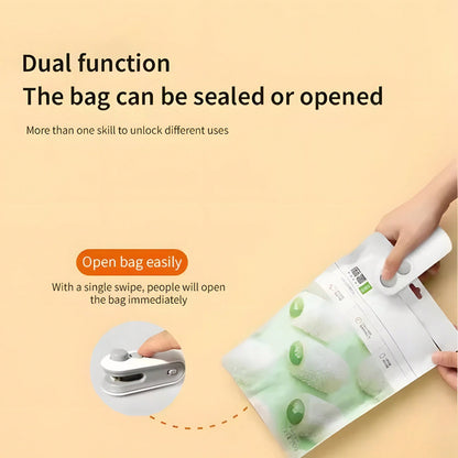 Mini Snack Bag Sealer, Cut+Seal With Chip Cutter, USB Rechargeable, Magnetic Bottom, For Home Sealing/Vacuum.