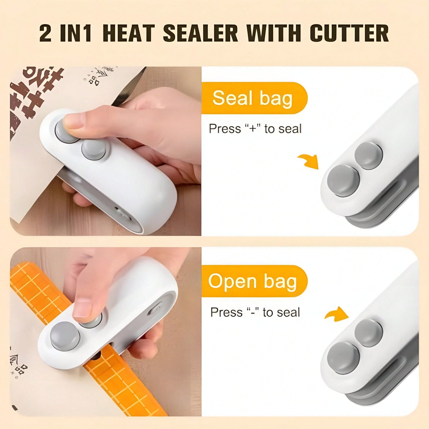 Mini Snack Bag Sealer, Cut+Seal With Chip Cutter, USB Rechargeable, Magnetic Bottom, For Home Sealing/Vacuum.