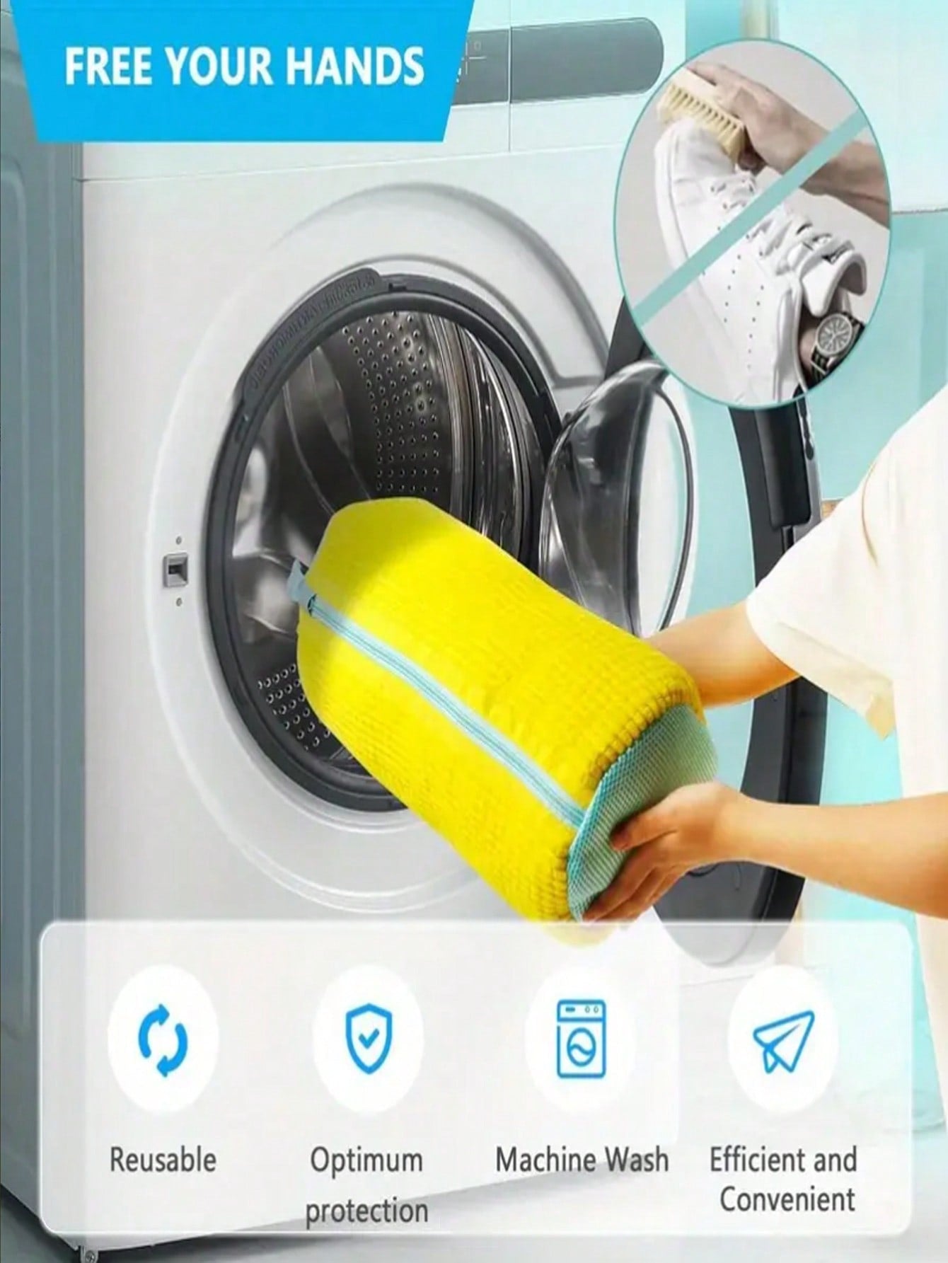 Shoe Wash Bag - Yellow With White Zipper,360 Deep Clean Shoes Laundry Bag Reusable Shoe Bag For Washing Hine Sneaker Washing Hine Bags Yellow Soft Lining Interior, Ideal For Athletic & Casual Shoes, Laundry Bag