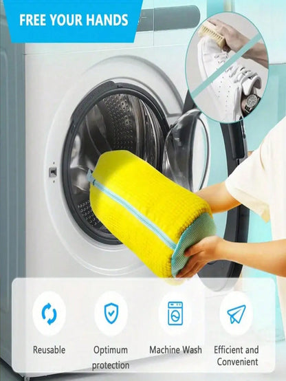 Shoe Wash Bag - Yellow With White Zipper,360 Deep Clean Shoes Laundry Bag Reusable Shoe Bag For Washing Hine Sneaker Washing Hine Bags Yellow Soft Lining Interior, Ideal For Athletic & Casual Shoes, Laundry Bag