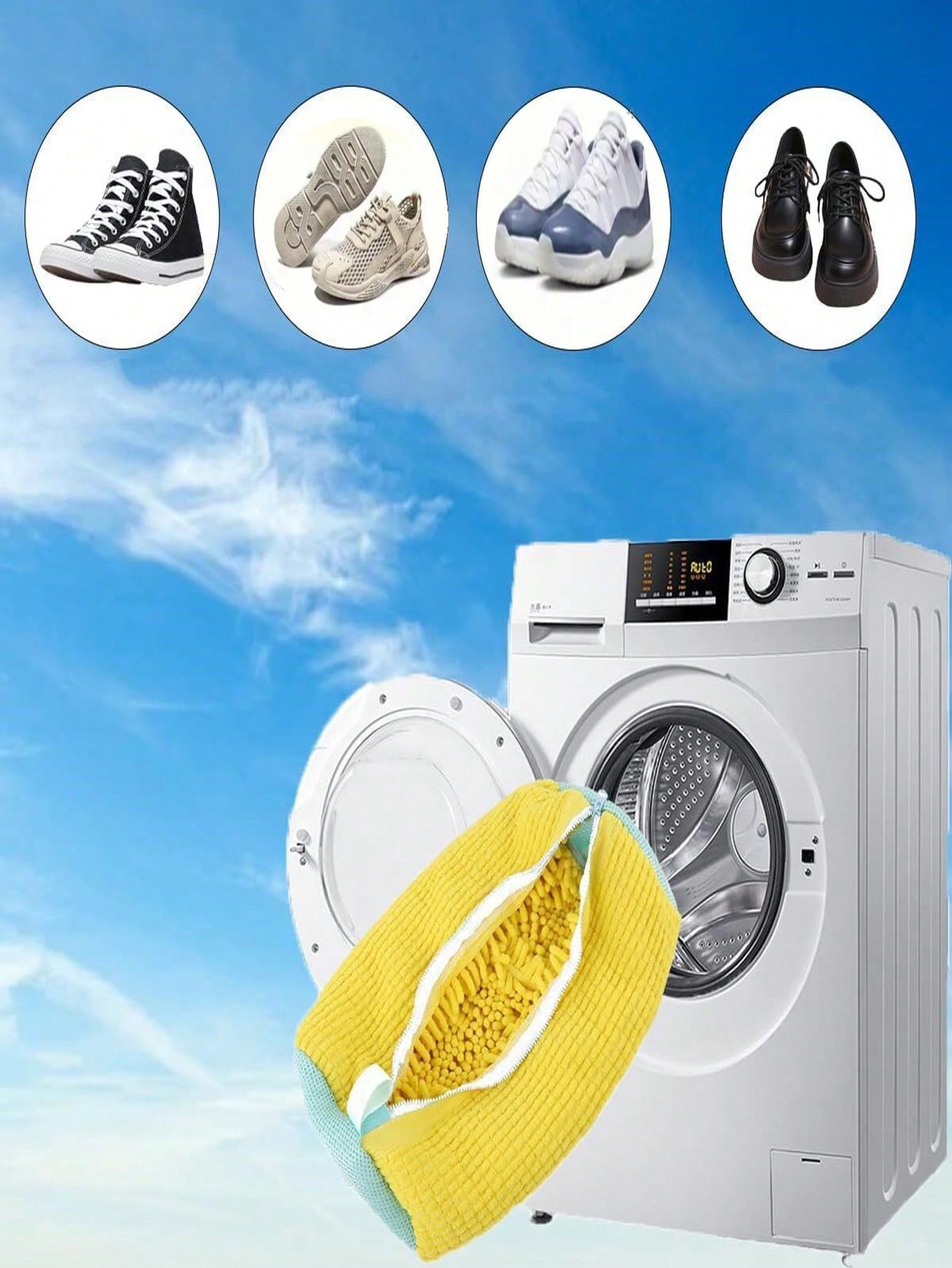 Shoe Wash Bag - Yellow With White Zipper,360 Deep Clean Shoes Laundry Bag Reusable Shoe Bag For Washing Hine Sneaker Washing Hine Bags Yellow Soft Lining Interior, Ideal For Athletic & Casual Shoes, Laundry Bag