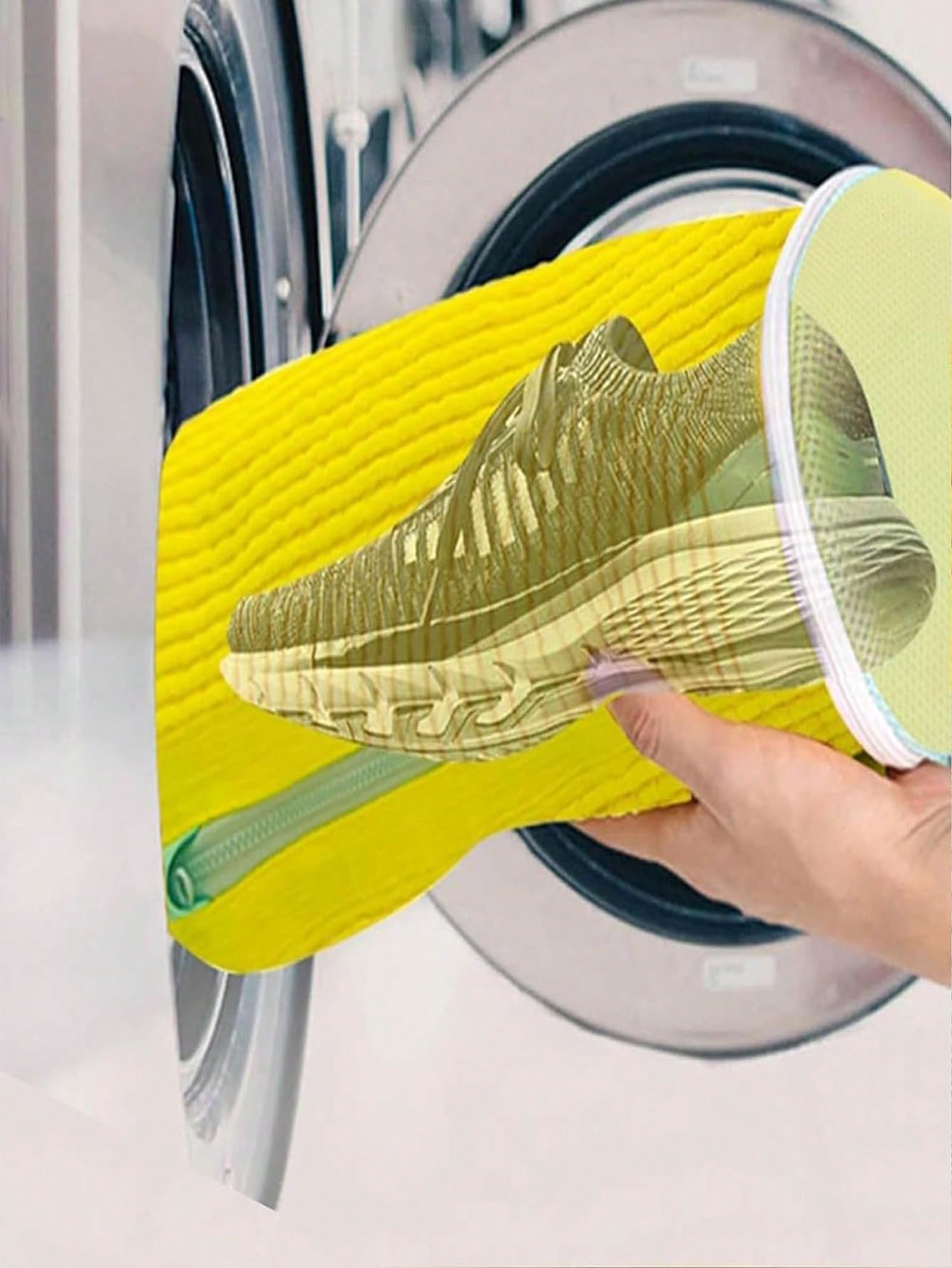 Shoe Wash Bag - Yellow With White Zipper,360 Deep Clean Shoes Laundry Bag Reusable Shoe Bag For Washing Hine Sneaker Washing Hine Bags Yellow Soft Lining Interior, Ideal For Athletic & Casual Shoes, Laundry Bag