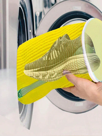 Shoe Wash Bag - Yellow With White Zipper,360 Deep Clean Shoes Laundry Bag Reusable Shoe Bag For Washing Hine Sneaker Washing Hine Bags Yellow Soft Lining Interior, Ideal For Athletic & Casual Shoes, Laundry Bag