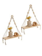 Boho Wooden Bead Woven Hanging Shelf | Wall Planter Rack | MIRA