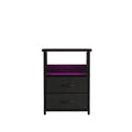 Nightstand with Charging Station & LED Light | USB Ports, 2 Fabric Drawers – MIRA